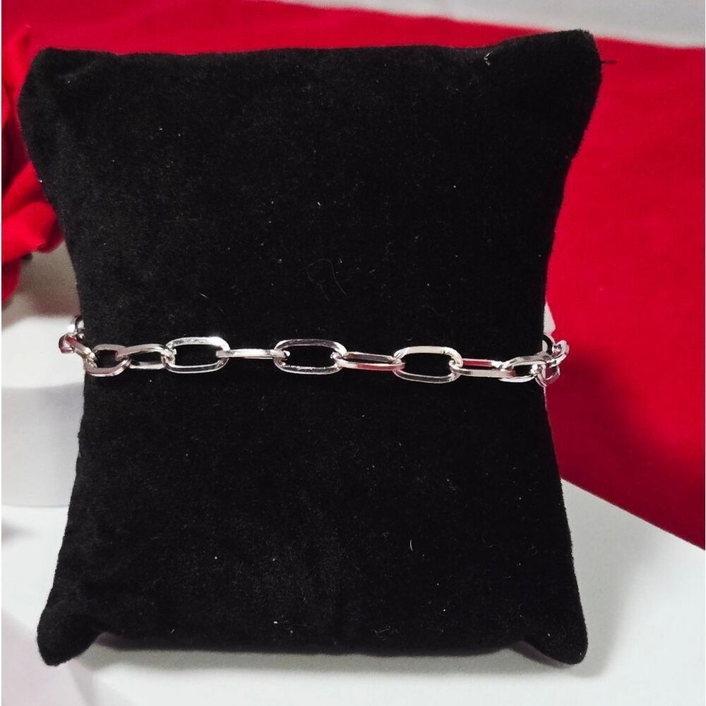Silver Paperclip Chain Bracelet Stainless Steel Adjustable Modern Edge Trending